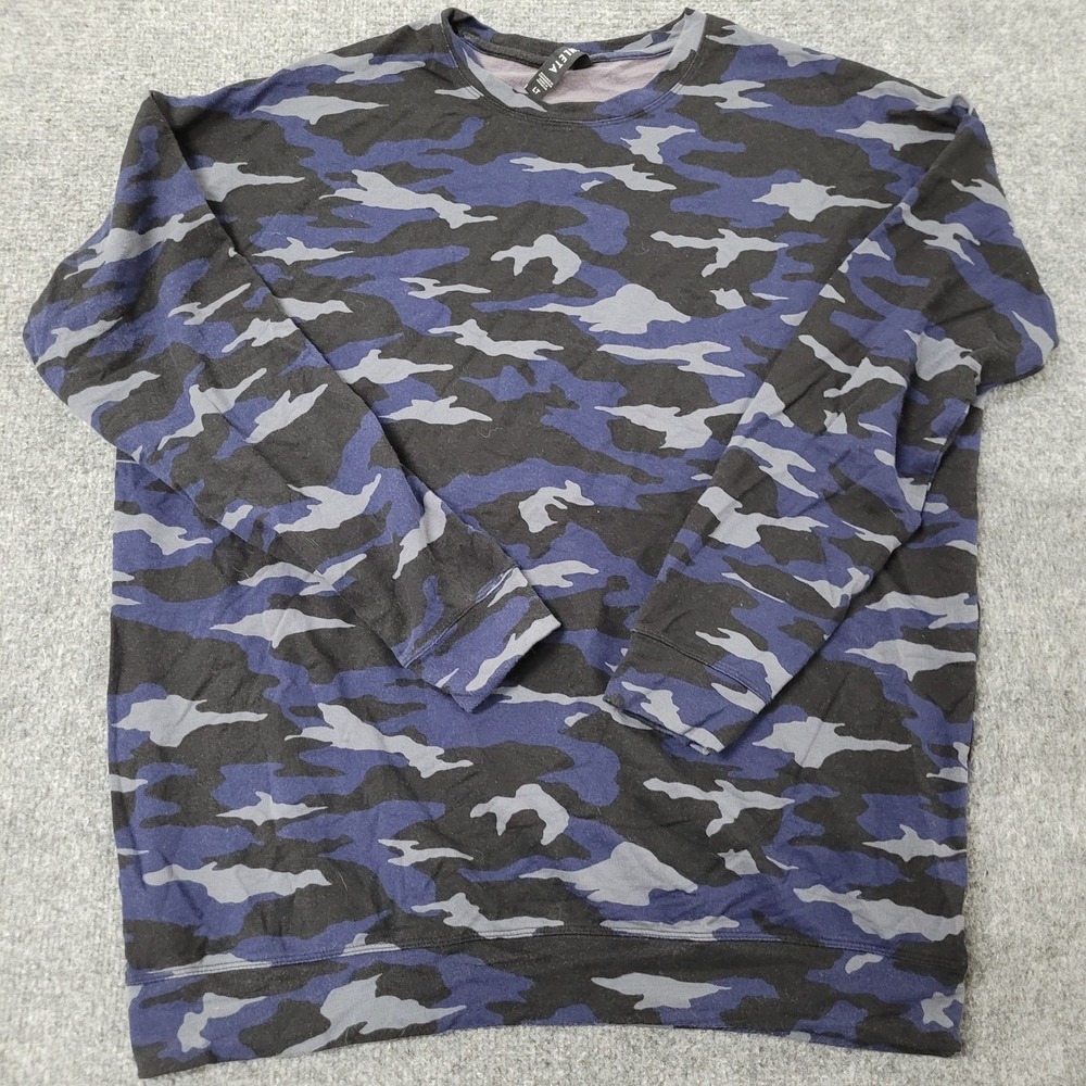 Athleta Sweatshirt Womens Size LT Blue Camo Tencel Modal Relaxed Crewneck